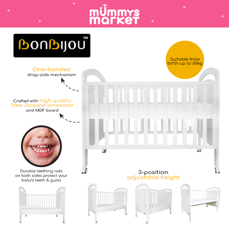 Bonbijou Osito 5-in-1 Baby Cot + Snug Cool & Safe Washable Mattress
